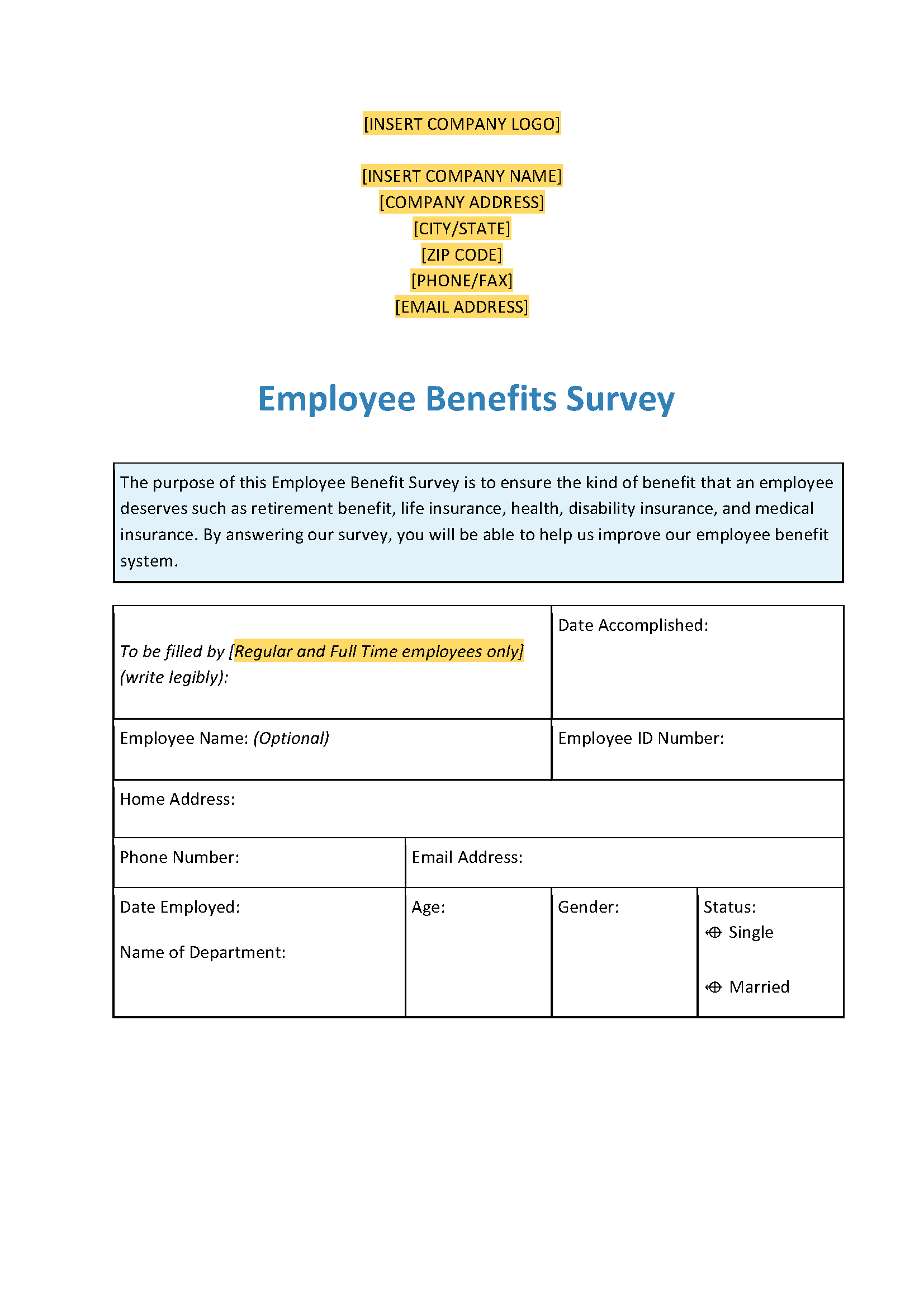 Employee Benefits Survey Template